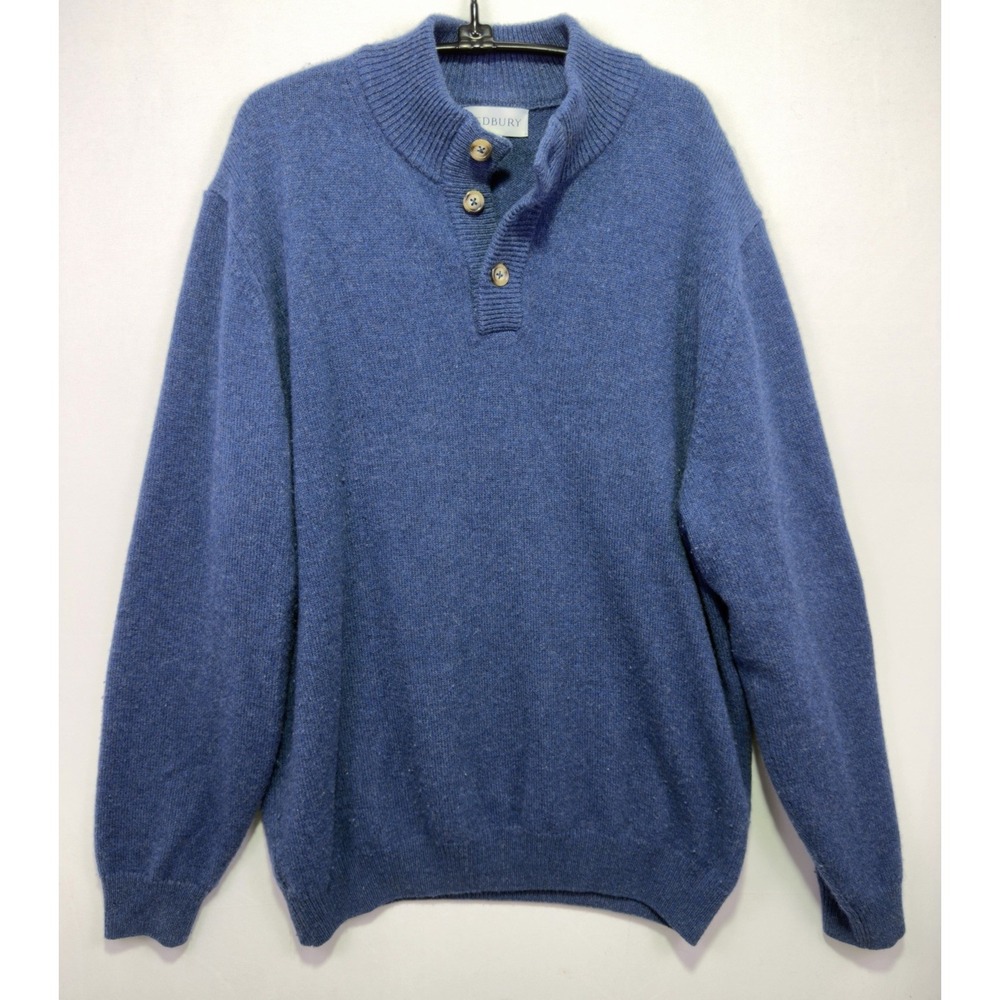 Ledbury The Brewer Sweater Men XL Blue Superfine Wool Made In Italy Mock Neck